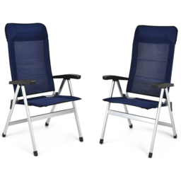 Costway Set of 2 Navy Blue Folding Lounge Chair with Raised Backrest - Size: 64-120 x 60 x 74-121cm - Wilko - thumbnail 4