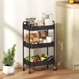 HOMCOM 3-Tier Black Mesh Basket Rolling Utility Cart - Size: 79 x 30.6 x 45cm - Wilko - thumbnail 3