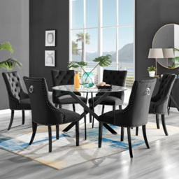 Furniturebox Arona Kensington 6 Seater Round Dining Set Black - Wilko - thumbnail 1