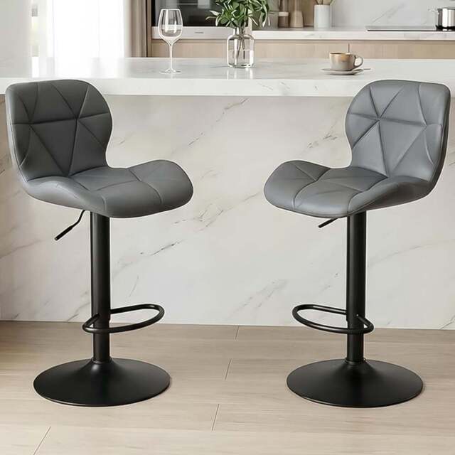 Alivio Dark Grey Faux Leather Height Adjustable Swivel Bar Stool Set of 2 - Wilko - image 1