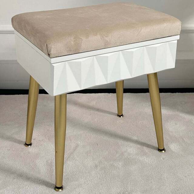 CARME Home Montana White and Gold Padded Velvet Storage Stool - Size: 21 x 38 x 47cm - Wilko - image 1