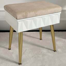 CARME Home Montana White and Gold Padded Velvet Storage Stool - Size: 21 x 38 x 47cm - Wilko