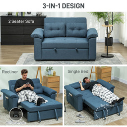 HOMCOM Click Clack 2 Seater Blue Sofa Bed - Wilko - thumbnail 5