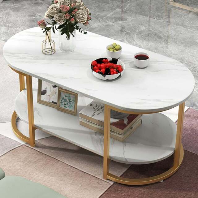 Costway White Marble Coffee Table - Size: 112 x 55 x 10cm - Wilko - image 1
