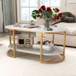 Costway White Marble Coffee Table - Size: 112 x 55 x 10cm - Wilko - thumbnail 5
