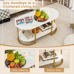 Costway White Marble Coffee Table - Size: 112 x 55 x 10cm - Wilko - thumbnail 7