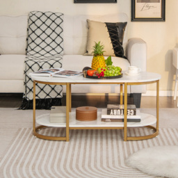 Costway White Marble Coffee Table - Size: 112 x 55 x 10cm - Wilko - thumbnail 6