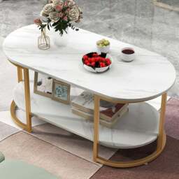 Costway White Marble Coffee Table - Size: 112 x 55 x 10cm - Wilko
