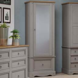 Core Products Corona Single Door Single Drawer Grey Mirrored Wardrobe - Size: Single Door, Single Drawer - Wilko
