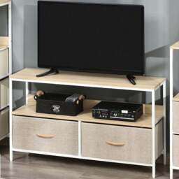 Portland 2 Drawer Maple Wood Effect Steel TV Cabinet - Size: 98 x 29 x 56cm - Brown - Wilko