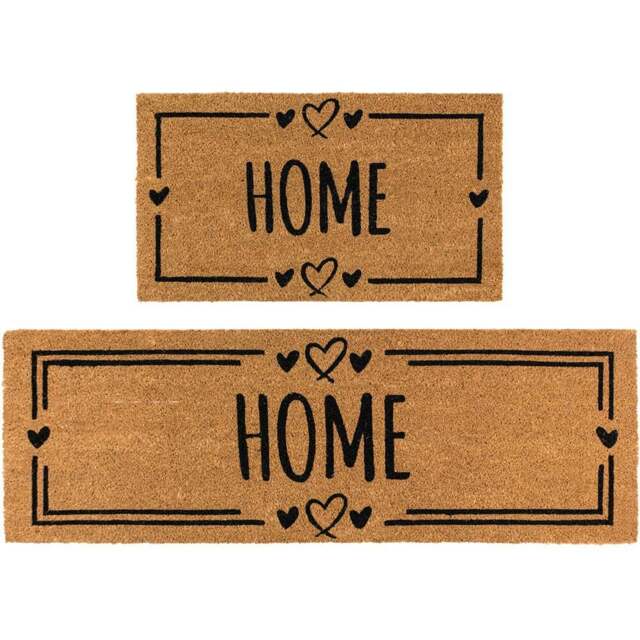 JVL Home Hearts Coir Latex Backed Door Mat and Runner Set - Size: 121 x 41 x 4cm - Brown - Wilko - image 1