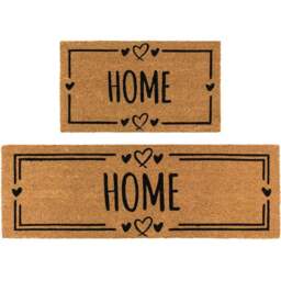 JVL Home Hearts Coir Latex Backed Door Mat and Runner Set - Size: 121 x 41 x 4cm - Brown - Wilko