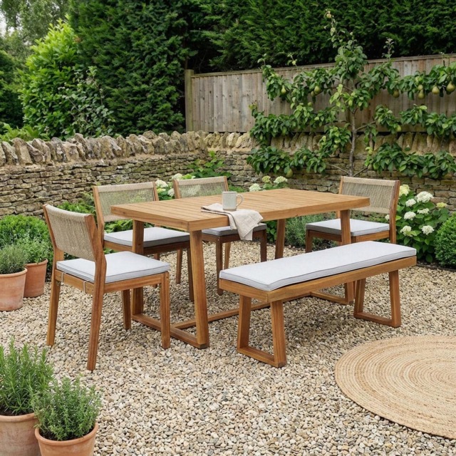 Brooke 6 Piece Dining Set - Wood - Size: 6 Seater - Outdoor Essentials - Wilko