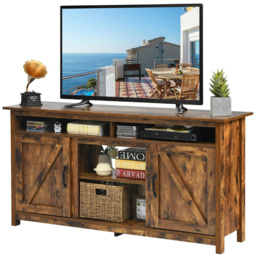 Costway Wooden TV Cabinet with Barn Doors and Open Shelf - Size: 164 x 49 x 16cm - Brown - Wilko - thumbnail 5