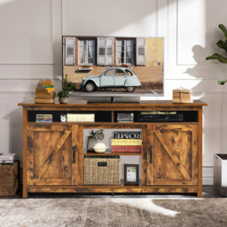Costway Wooden TV Cabinet with Barn Doors and Open Shelf - Size: 164 x 49 x 16cm - Brown - Wilko - thumbnail 7