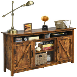 Costway Wooden TV Cabinet with Barn Doors and Open Shelf - Size: 164 x 49 x 16cm - Brown - Wilko - thumbnail 6