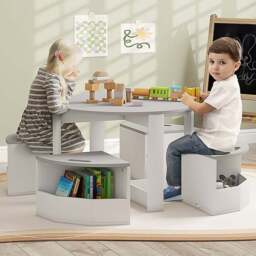 AIYAPLAY 5 Piece Grey Kids Table and Chairs Set - Size: 49 x 78 x 78cm - Wilko