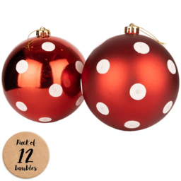 Shatchi 5cm Red White Polka Dots Shatterproof Christmas Baubles 12 Pack - Wilko