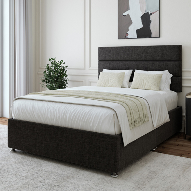 Bedmaster Small Double Charcoal Linen 2 Drawer Divan Base - Grey - Wilko - image 1