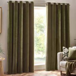 Yard Olive Heavy Chenille Velvet Eyelet Curtain 117 x 137cm - Size: W 137 x D 117cm - Green - Yard Living - Wilko