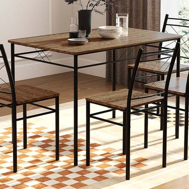 HOMCOM 4 Seater Dining Set Oak - Yellow - Wilko - image 1