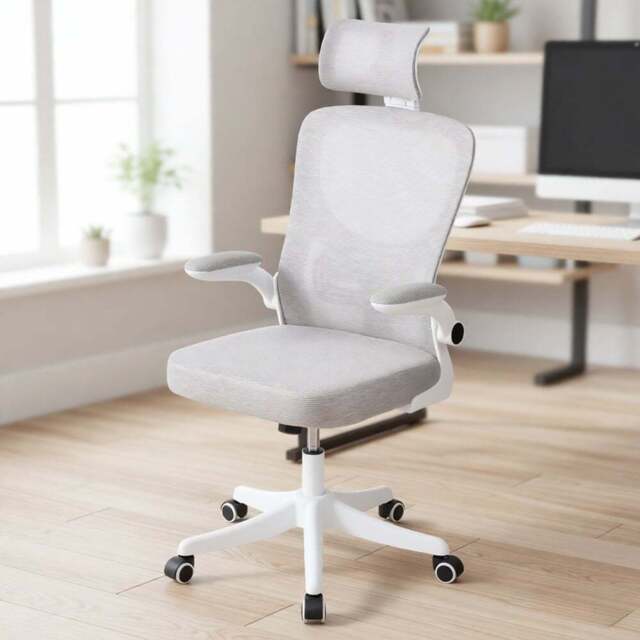 Living and Home White and Grey Mesh Swivel and Adjustable Office Chair - Size: 120 x 62 x 50cm - White + Grey - Wilko - image 1