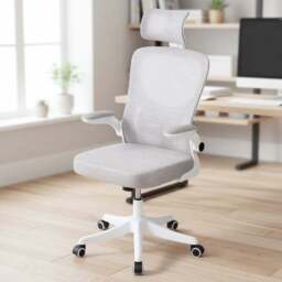 Living and Home White and Grey Mesh Swivel and Adjustable Office Chair - Size: 120 x 62 x 50cm - White + Grey - Wilko - thumbnail 1