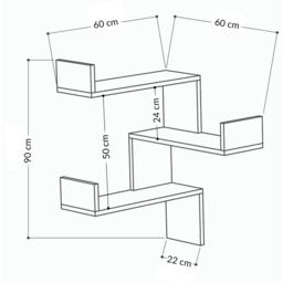 Decortie Luksa 3 Shelf Zigzag Wall Mounted Design Oak Effect Corner Bookcase - Cream - Wilko - thumbnail 6