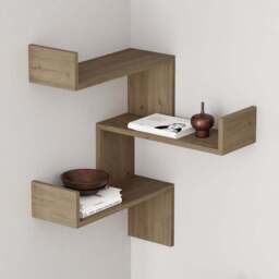 Decortie Luksa 3 Shelf Zigzag Wall Mounted Design Oak Effect Corner Bookcase - Cream - Wilko - thumbnail 1
