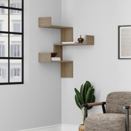 Decortie Luksa 3 Shelf Zigzag Wall Mounted Design Oak Effect Corner Bookcase - Cream - Wilko - thumbnail 4