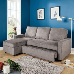 Home Source Kingston Grey Sectional Upholstered Corner Sofa with Pull Out Bed - Size: 3 Seater - Wilko - thumbnail 5