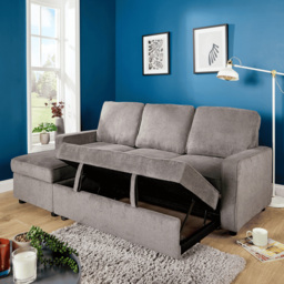 Home Source Kingston Grey Sectional Upholstered Corner Sofa with Pull Out Bed - Size: 3 Seater - Wilko - thumbnail 7