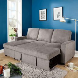 Home Source Kingston Grey Sectional Upholstered Corner Sofa with Pull Out Bed - Size: 3 Seater - Wilko - thumbnail 6