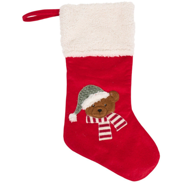 Traditional Christmas Bear Stocking Red and White - Wilko - image 1