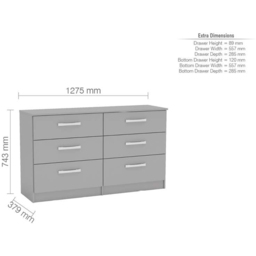 Lynx 6 Drawer Grey Chest of Drawers - Birlea - Wilko - thumbnail 5
