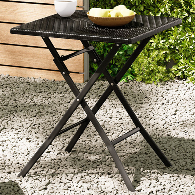 Living and Home Black Square Rattan Outdoor Folding Table 61 x 61cm - Size: 74 x 61 x 61cm - Wilko - image 1