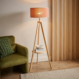 ValueLights Morrigan Orange Checkerboard Bamboo Shade Shelf Tripod LED Floor Lamp with Bulb - Size: 150 x 50 x 50cm - Cream - Wilko - thumbnail 4