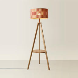 ValueLights Morrigan Orange Checkerboard Bamboo Shade Shelf Tripod LED Floor Lamp with Bulb - Size: 150 x 50 x 50cm - Cream - Wilko - thumbnail 5