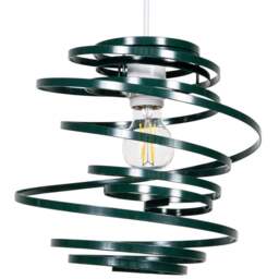 Happy Homewares Forest Green Gloss Metal Double Ribbon Spiral Swirl Pendant Shade - Size: 35 x 23 x 23cm - Wilko