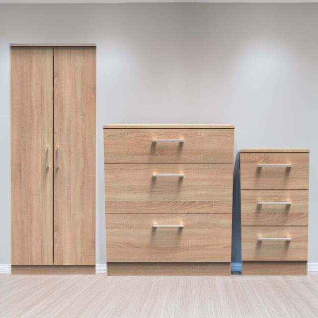 Crowndale Devon 3 Piece Bardolino Oak Bedroom Furniture Set - Brown - Wilko - image 1