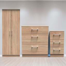 Crowndale Devon 3 Piece Bardolino Oak Bedroom Furniture Set - Brown - Wilko