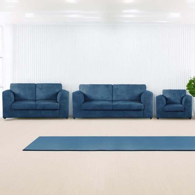 Luxor 6 Seater Marine Blue Jumbo Cord Full Back Sofa Suite - Wilko - image 1