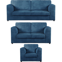 Luxor 6 Seater Marine Blue Jumbo Cord Full Back Sofa Suite - Wilko - thumbnail 3
