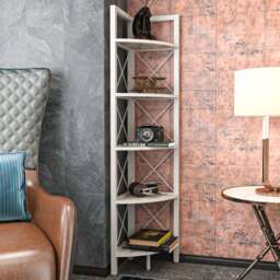 Decorotika Remo 5 Shelf White Marble Effect Metal Frame Corner Storage Rack - Size: 160 x 30.5 x 33cm - Wilko - thumbnail 1