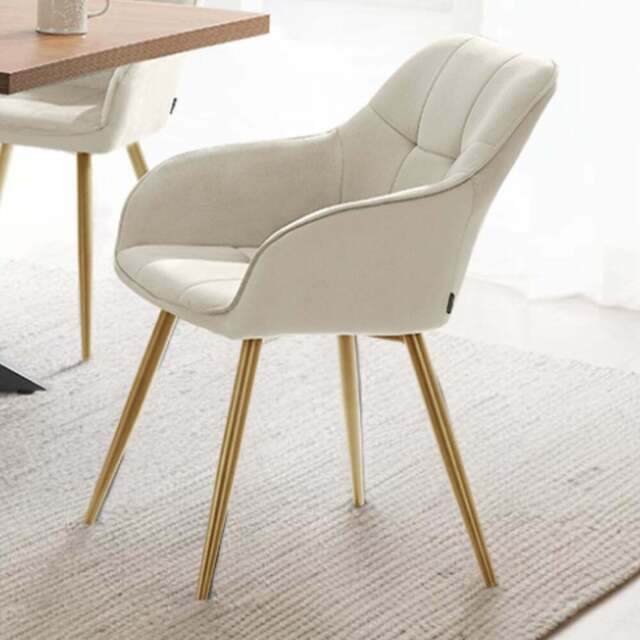 tectake Marilyn Cream and Gold Quilted Velvet Look Chair Set of 6 - Wilko - image 1