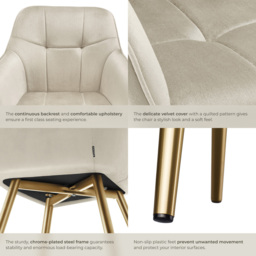 tectake Marilyn Cream and Gold Quilted Velvet Look Chair Set of 6 - Wilko - thumbnail 6