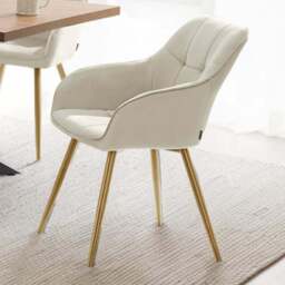 tectake Marilyn Cream and Gold Quilted Velvet Look Chair Set of 6 - Wilko
