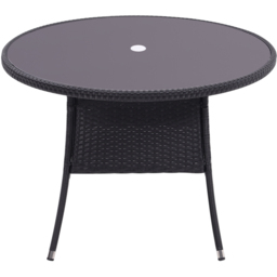 Living and Home Rattan Glass 4 Seater Round Garden Dining Table Black - Wilko - thumbnail 3