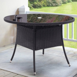 Living and Home Rattan Glass 4 Seater Round Garden Dining Table Black - Wilko - thumbnail 1