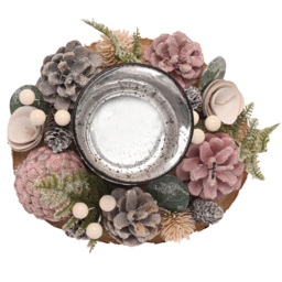 The Seasonal Gift Co. Blush Pink Foliage Mercury Glass Candle Holder with Log Slice Board - Size: 12.5 x 16 x 16cm - Silver - Wilko - thumbnail 4